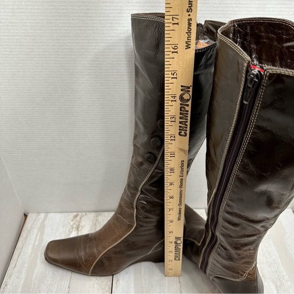 Tellenzi Womens Sz (37) 6 Wedge Heel Brown Leather Knee Boots Boho Witchy Strega - Picture 13 of 16